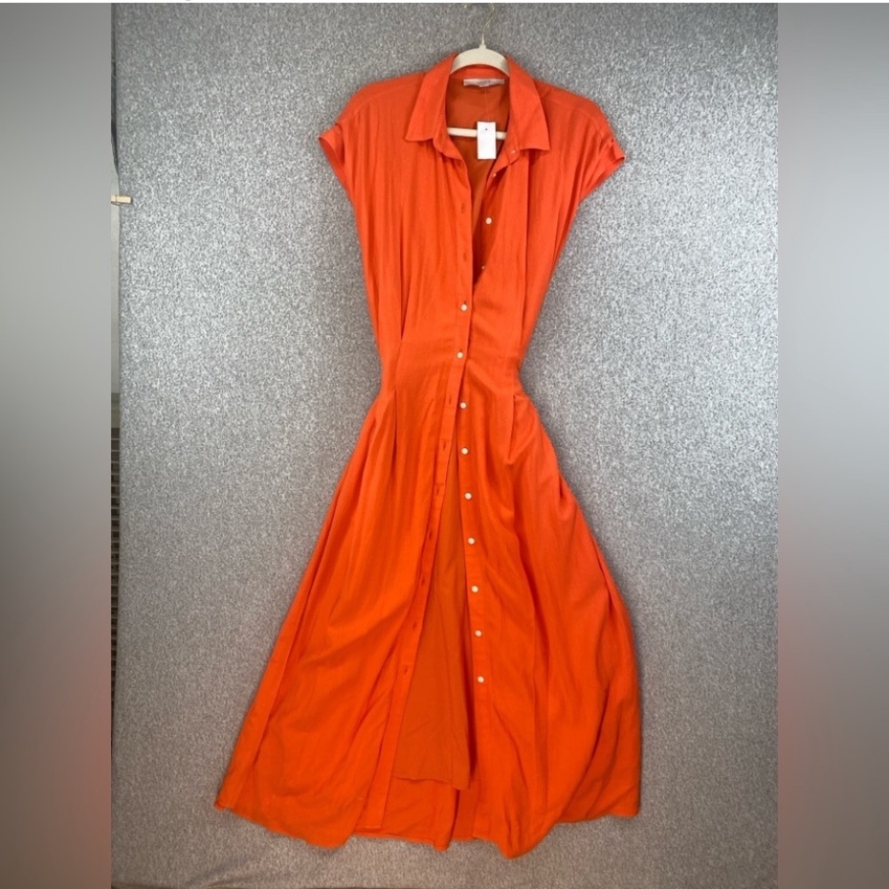 Loft button down dress or full length duster size 12 tied waist linen blend